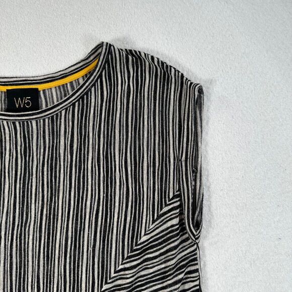 W5 Stripe Knit Cap Sleeve Twist Front Round Neck Top Women's Medium Black White - Picture 2 of 10